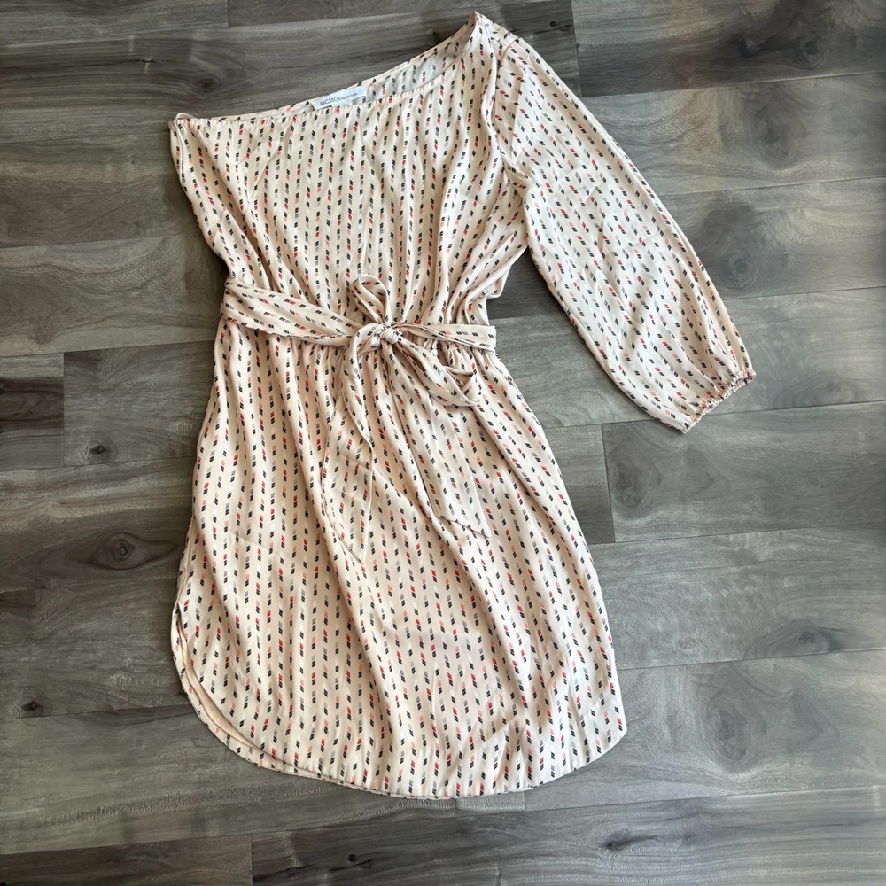 BCBGeneration One Shoulder Dress‎ Belted Mini S Small Pink Print Resort Wear